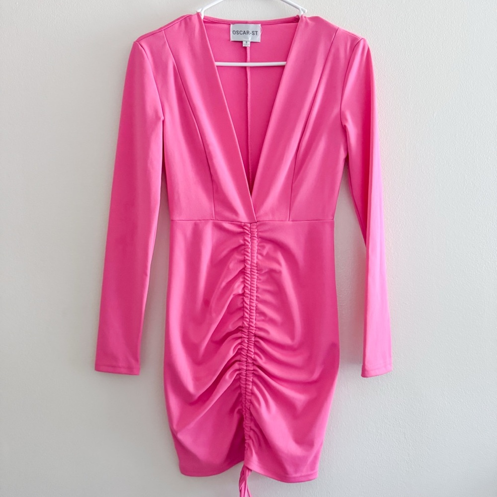 Oscar-St Long Sleeve Deep V Neck Dress
